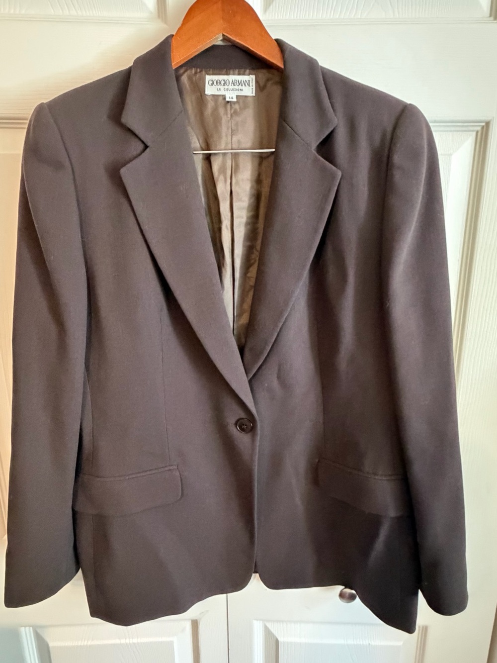 GIORGIO ARMANI LE COLLEZIONI 100% WOOL BROWN BLAZER JACKET SIZE 14 MADE IN ITALY